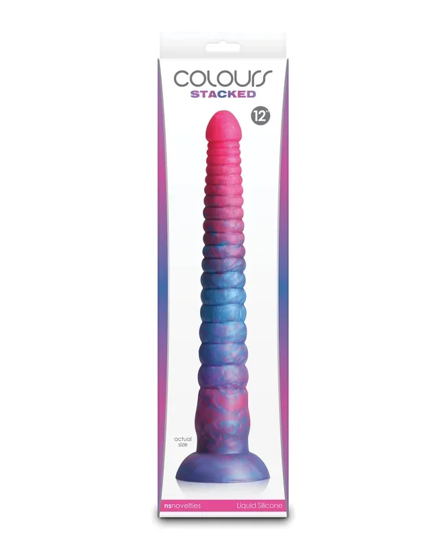 12-Inch Colored Silicone Dildo – Pink & Blue ‘Stacked by Colours’ Toy