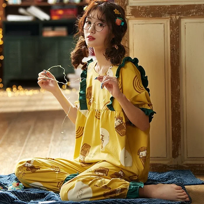 2020 Hot Sale Cotton Pajamas Sets For Women Stylish Cartoon Pijamas Long Sleeves Long Pans Ladies Cute Pyjamas Casual Homewear