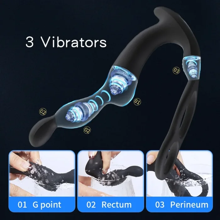 3-in-1 Vibrating Cock Ring & Anal Bead Prostate Massager – Delay Erection & Male G-Spot Stimulation