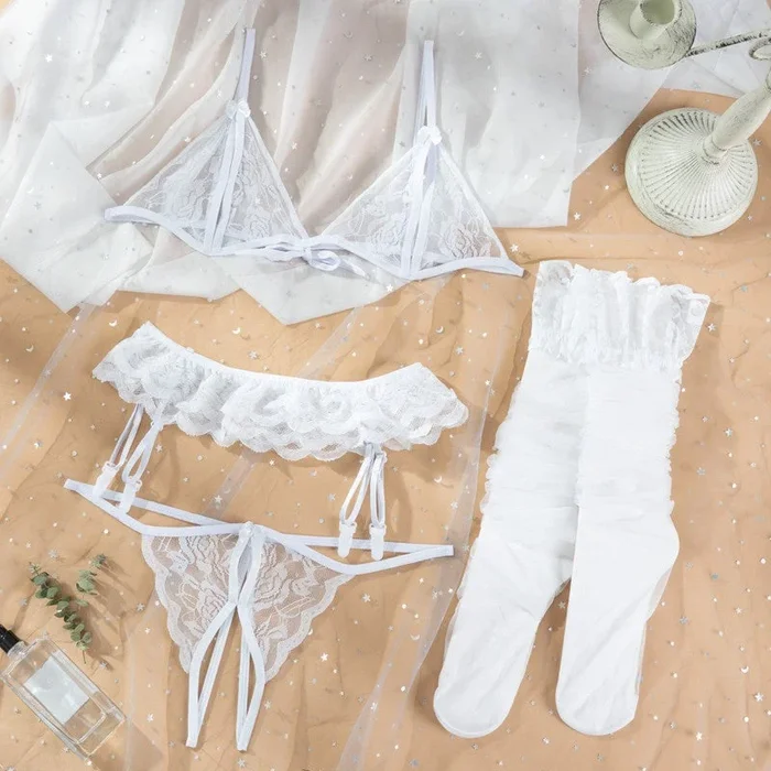 3 件套 Double Spice 胸罩和开裆丁字裤套装 – S/M/L/XL