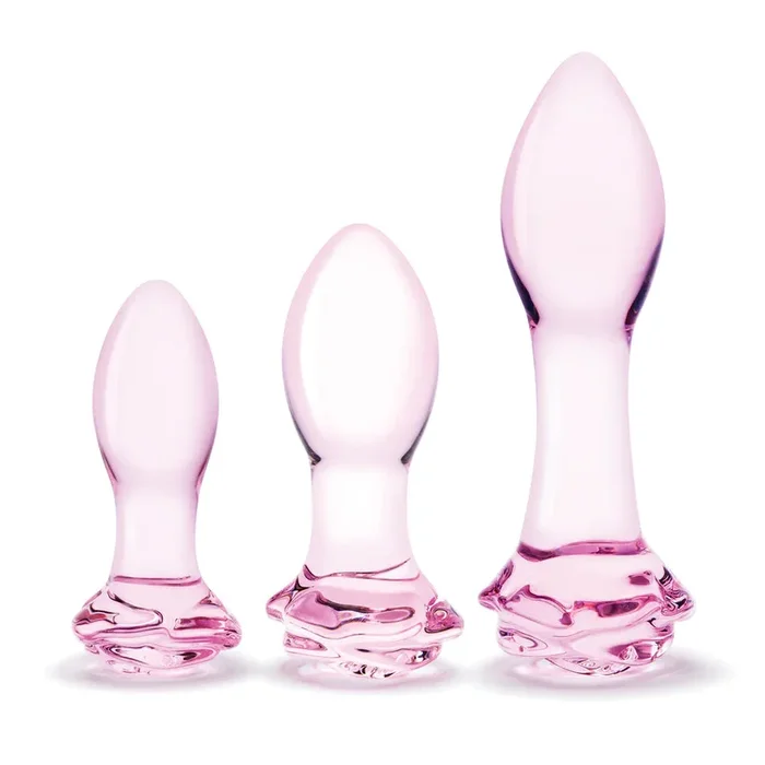 3-Piece Rosebud Glass Butt Plug Training Kit