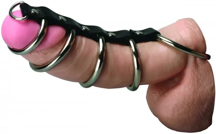 5 Ring Chastity Device Strict Bondage Cock Cage BDS&M S&M Vegan Leather FREE USA SHIPPING AE888 Steel CBT Cock and Ball Torment