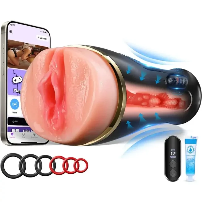 7.5″ Depth Creampie Squeezable Realistic Vagina App Control Vibrating Male Masturbator