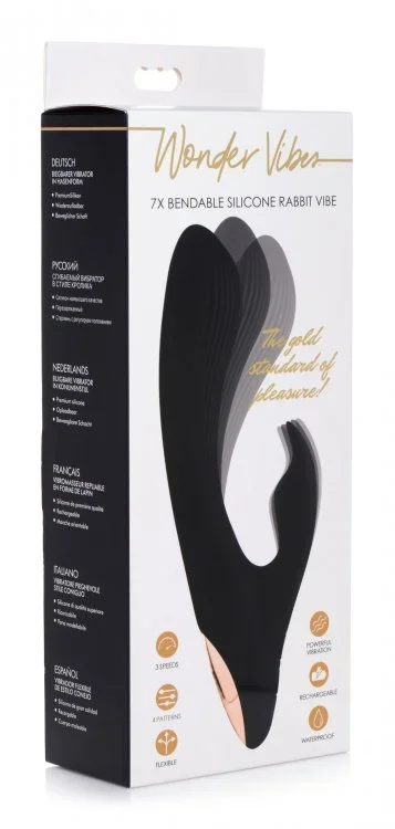 7x Bendable Silicone Rabbit Vibrator – Black