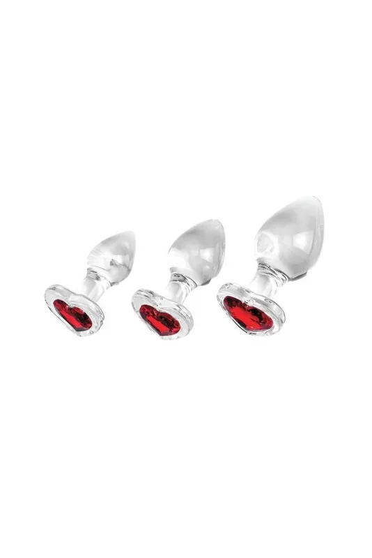 Adam & Eve – Red Heart Gem Glass Plug Set – Clear