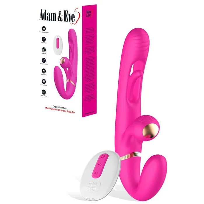 Adam & Eve ORGAZ-OHH-MATIC – Pink 23.5 cm USB Rechargeable Strapless Strap-On with Remote