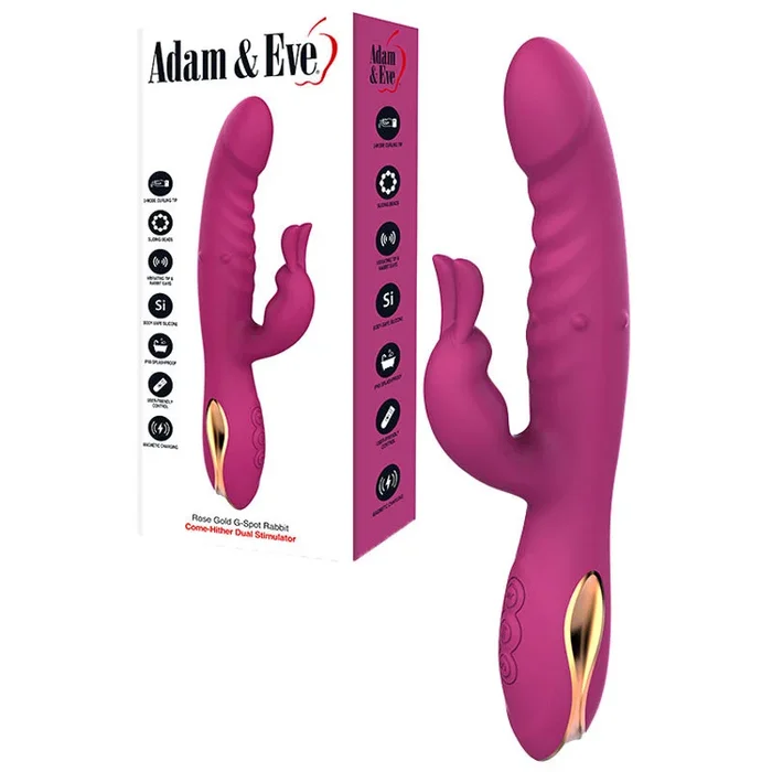 Adam & Eve ROSE GOLD G-SPOT RABBIT – Purple 22.5 cm USB Rechargeable Rabbit Vibrator with Flick