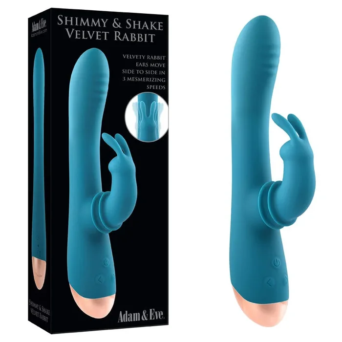 Adam & Eve SHIMMY & SHAKE VELVET RABBIT – Blue 22.4 cm USB Rechargeable Rabbit Vibrator
