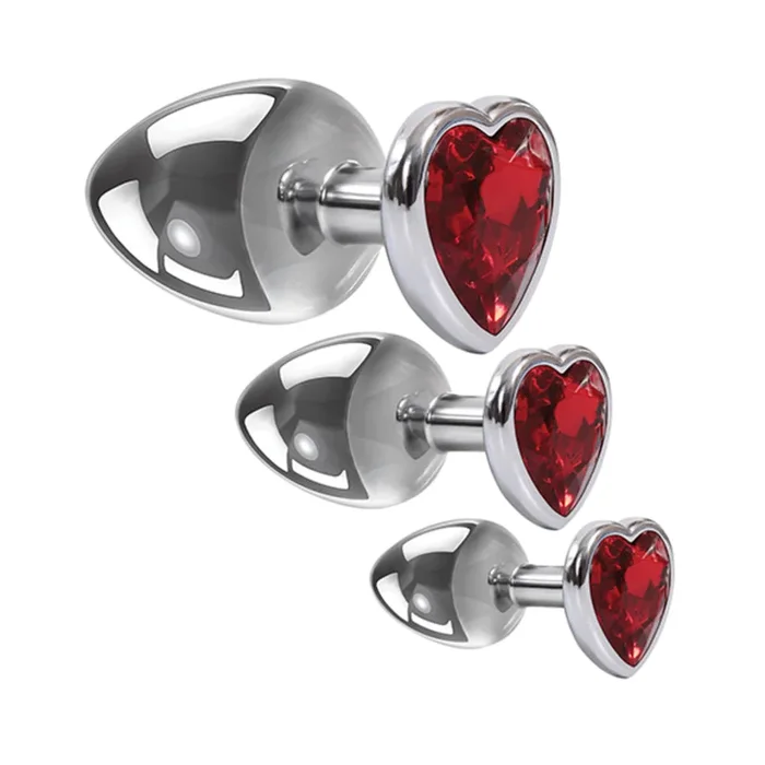Adam & Eve Three Hearts Gem Anal Plug Set – Silver/Red