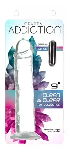 Addiction Crystal 9 Inch Vertical Dong | Clear Realistic Dildo with Bonus Power Bullet