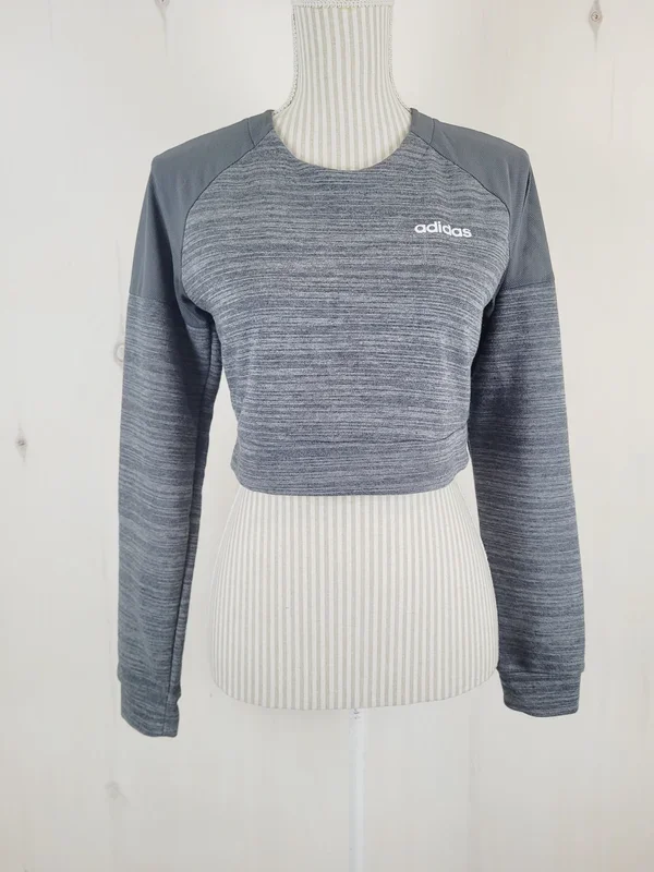 ADIDAS GREY ATHLETIC CROPPED TOP LADIES XS PRE-LOVED