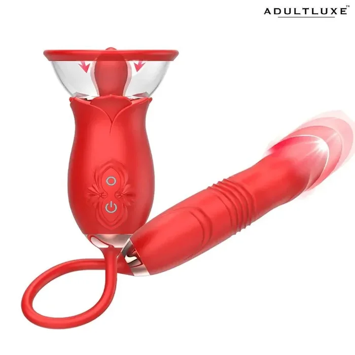 AdultLuxe Rose 3 in 1 Toy with Suction Vibrating & Thrusting Dildo