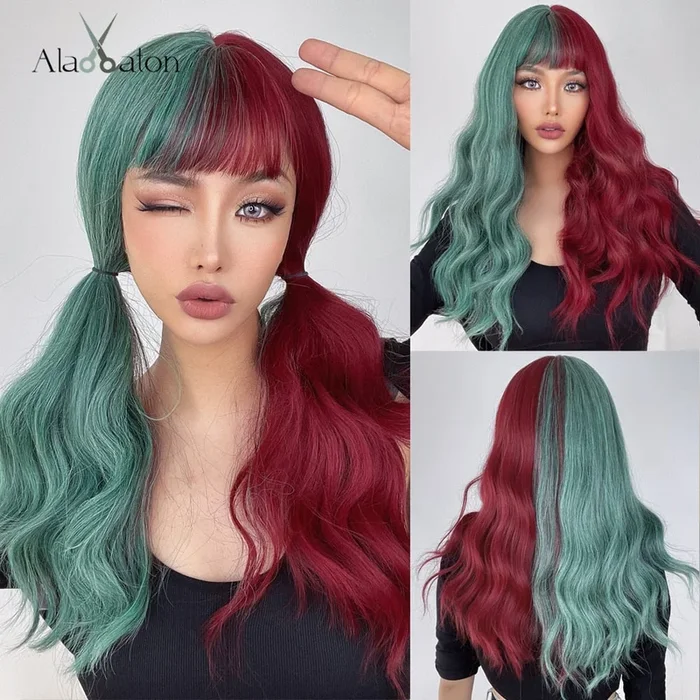 ALAN EATON Long 2 Tone Wavy Synthetic Wig with Bangs