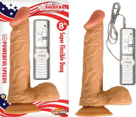 All American Whopper with Balls Vibrating 8 inches Beige Dong