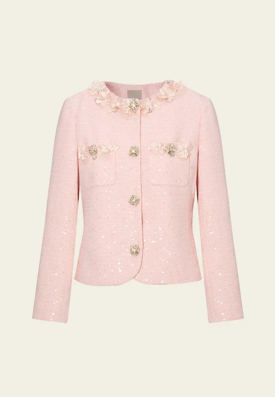 Appliqué-detail Crystal-button Cropped Tweed Jacket