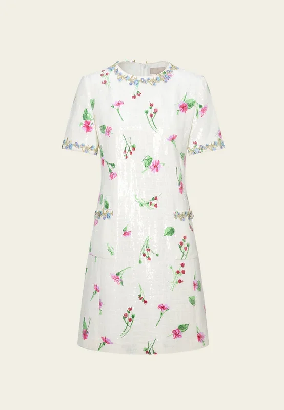 Appliqué-detail Embroidered Sequined Cheongsam