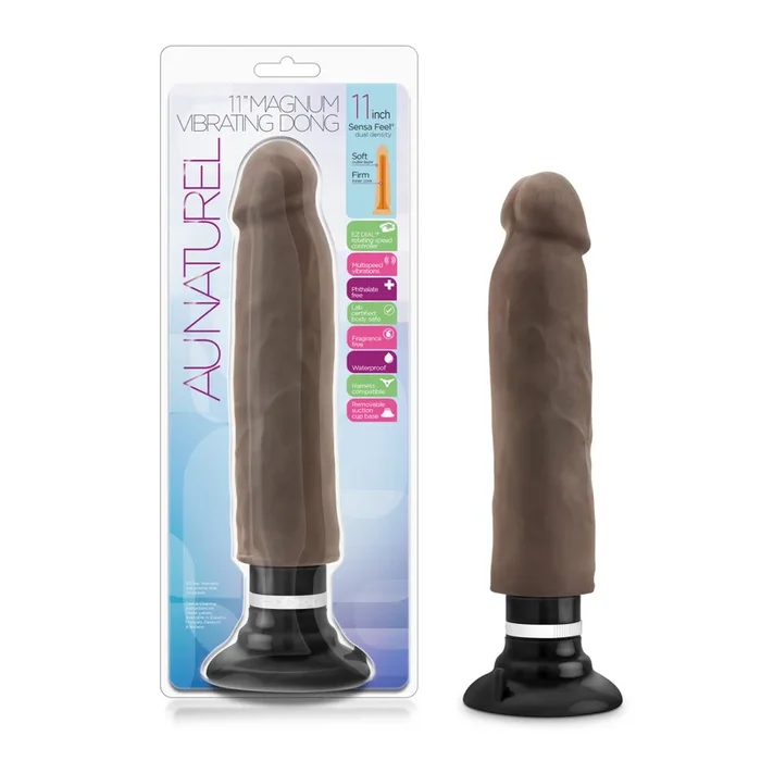 Au Naturel By Blush® | Realistic Chocolate 11-Inch Long Vibrating Dildo With Suction Cup Base