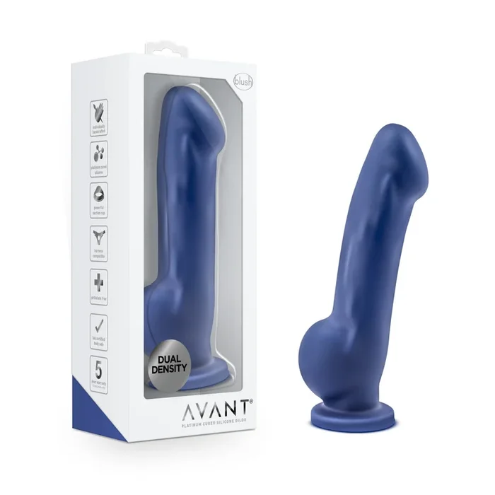 Avant By Blush® | Ergo Indigo D8: Artisan 7 Inch Dildo with Suction Cup Base – Elegantly Made with Smooth Ultrasilk® Purio™ Silicone