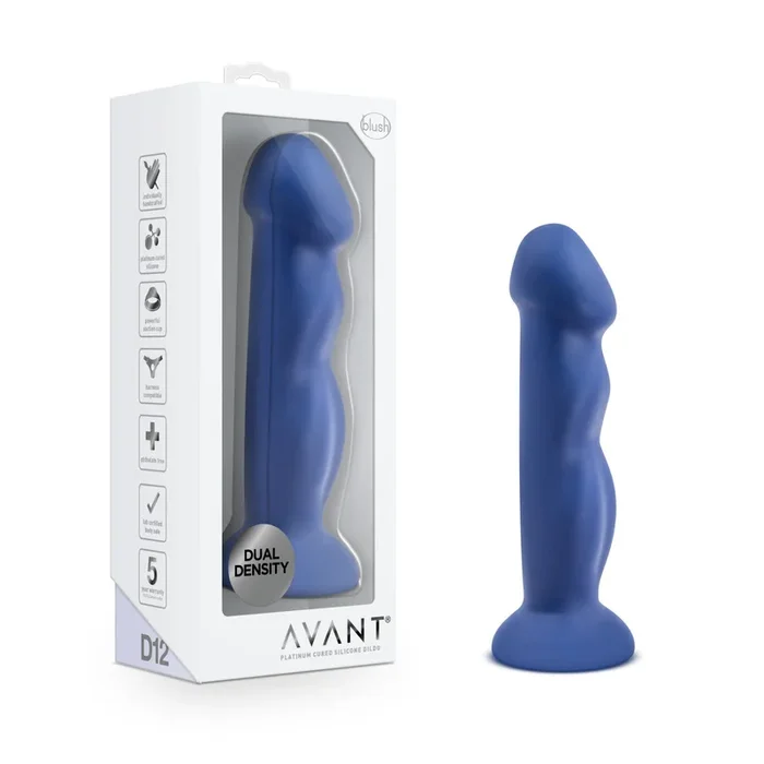 Avant By Blush® | Suko Indigo D12: Artisan 8 Inch Curved G-Spot Dildo with Suction Cup Base – Elegantly Made with Smooth Ultrasilk® Purio™ Silicone