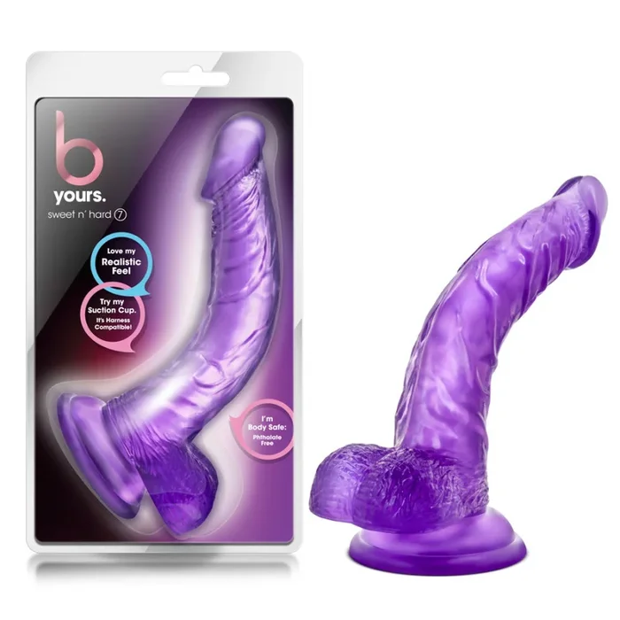 B Yours By Blush® | Sweet N’ Hard 7 Realistic Curved G-Spot Purple 8.5-Inch Long Dildo With Balls & Suction Cup Base