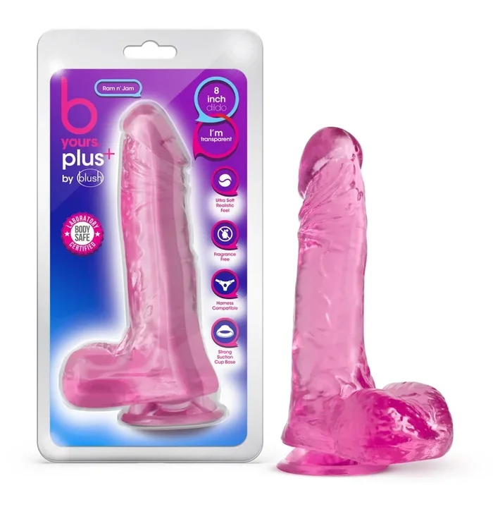 B Yours Plus By Blush® | Ram N’ Jam Realistic Pink 8-Inch Long Dildo With Balls & Suction Cup Base