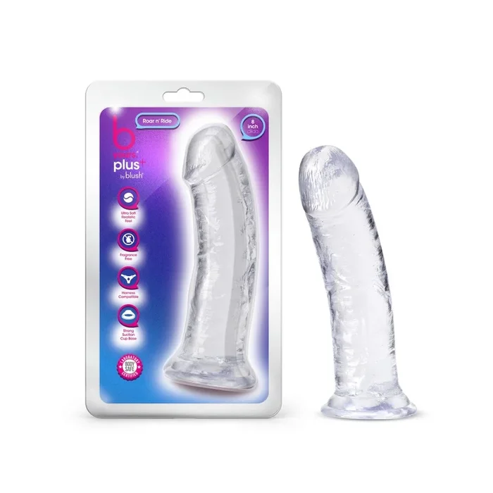 B Yours Plus By Blush® | Roar N’ Ride Realistic Clear 8-Inch Long Dildo With Suction Cup Base