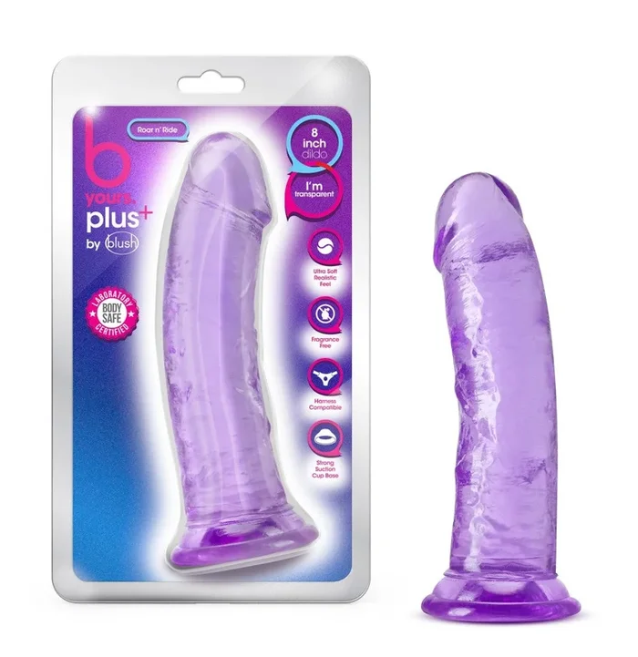 B Yours Plus By Blush® | Roar N’ Ride Realistic Purple 8-Inch Long Dildo With Suction Cup Base