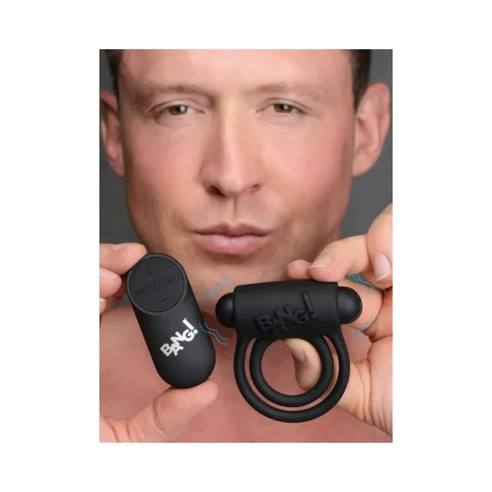 Bang! Vibrating Cock Ring & Bullet w/Remote Control – Black