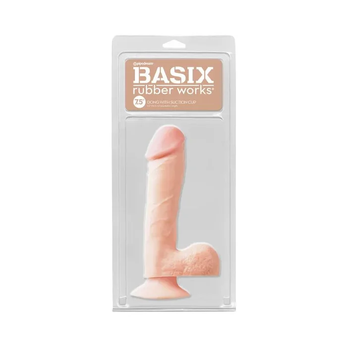 Basix Rubber Works 7.5 in. Dong With Balls & Suction Cup Beige