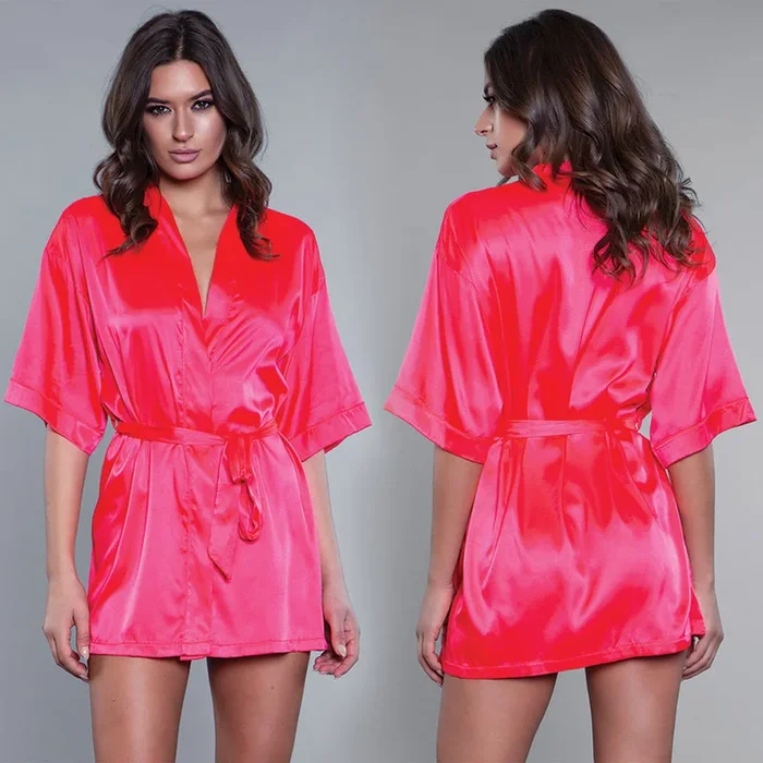 BeWicked Satin Robe-Hot Pink Medium
