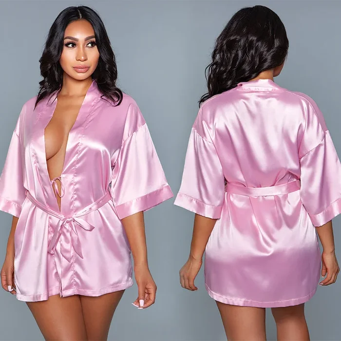 BeWicked Satin Robe-Pink 2X