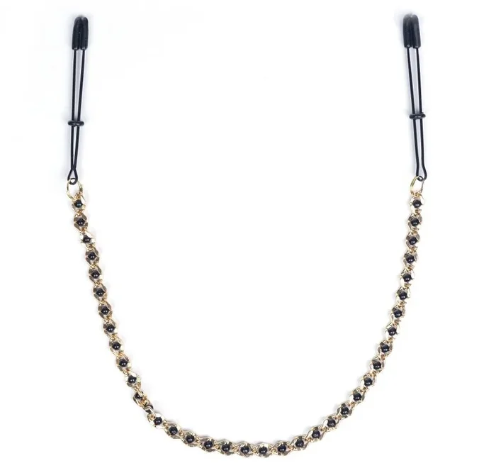 BLACK TWEEZER NIPPLE CLAMPS W/ BEADED CHAIN