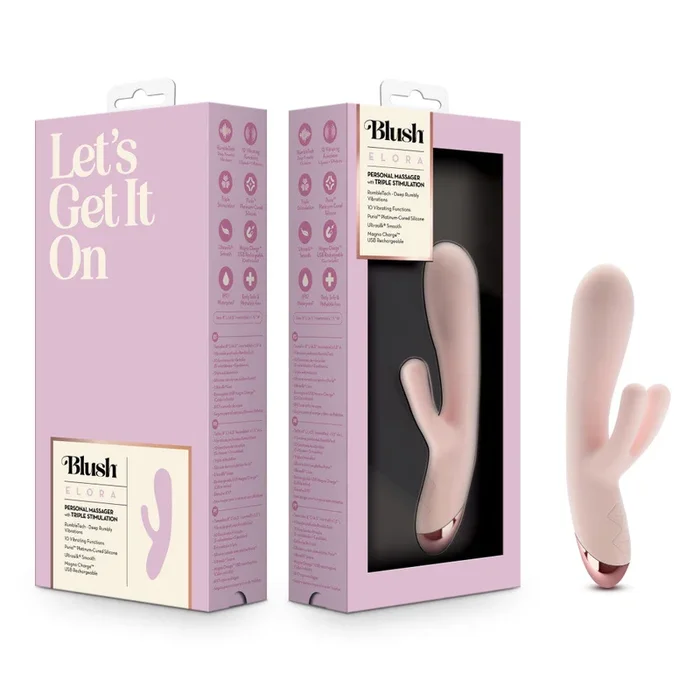Blush | Elora 8 Inch G Spot Clitoral Triple Stimulation Puria® Silicone Rabbit Vibrator With 10 RumboTech™ Modes – Pink