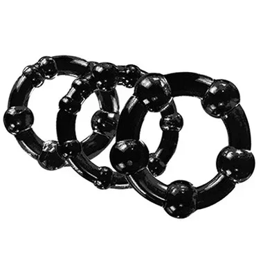 Blush Novelties Stay Hard Beaded Graduated 3-Piece Cock Ring Set Black