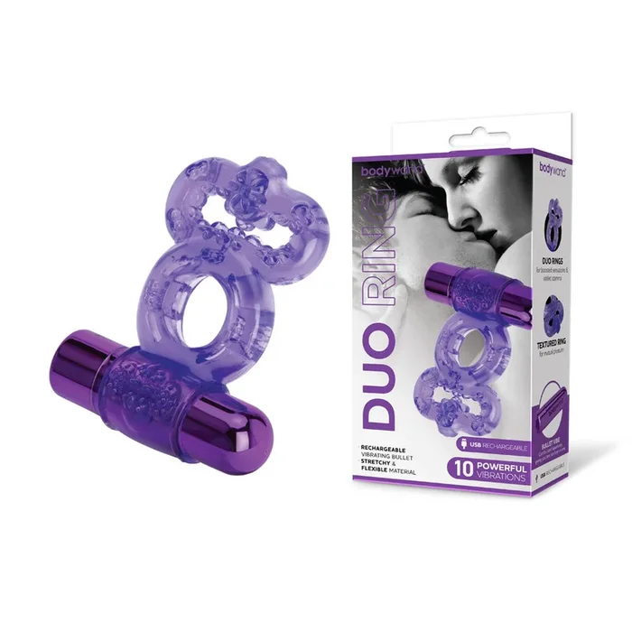 Bodywand Rechargeable Duo Ring – Purple USB Rechargable Vibrating Cock Ring
