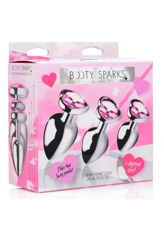 Booty Sparks Heart Gem Aluminum Anal Plug Set – Pink