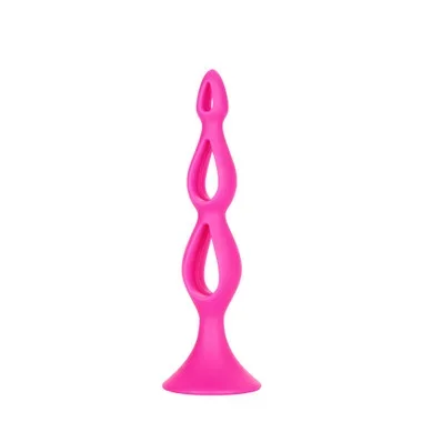 Cal Exotics Booty Call Silicone Triple Hollow Tapered Anal Probe with Suction Cup Pink