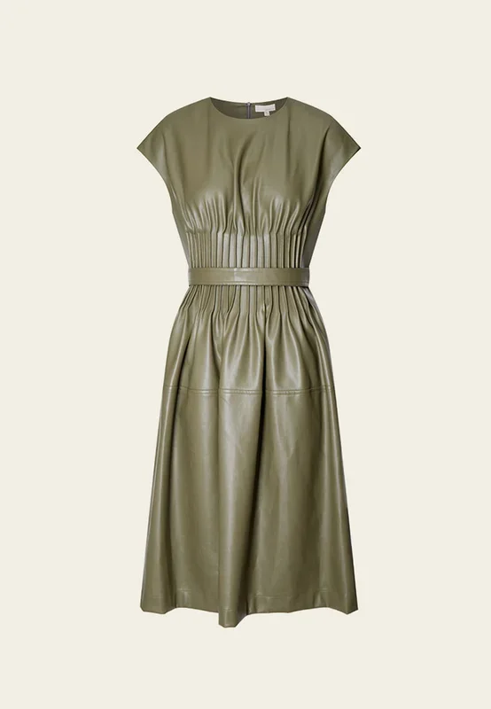 Cap Sleeves Vegan Leather Dress