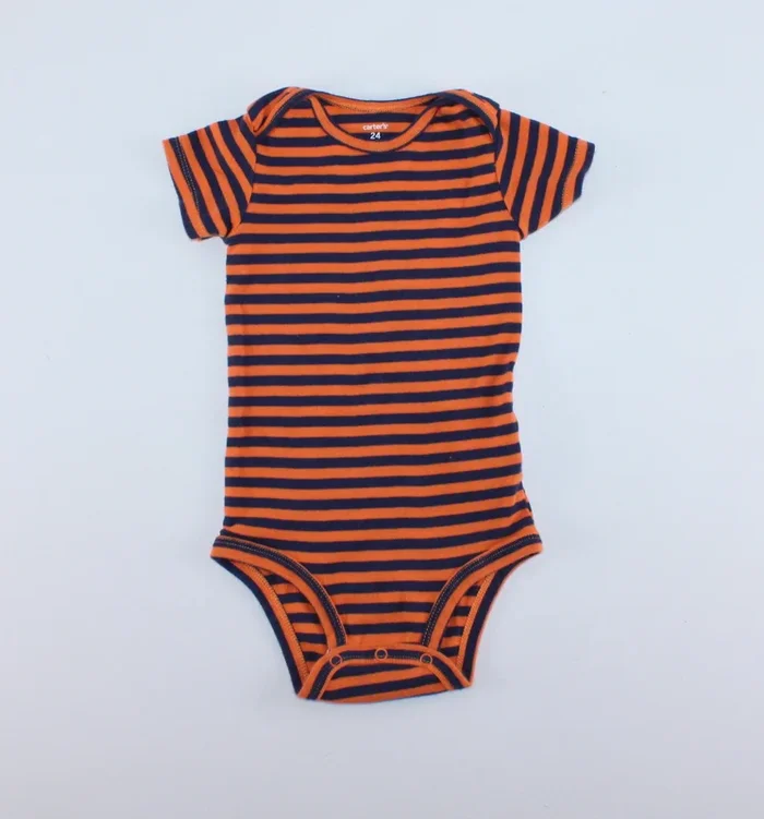CARTERS ORANGE/NAVY STRIPED ONESIE 24M PRE-LOVED