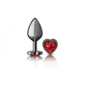 Cheeky Charms – Gunmetal Metal Butt Plug – Heart – Dark Red – Medium