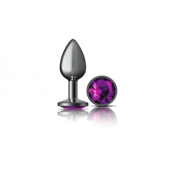 Cheeky Charms – Gunmetal Metal Butt Plug – Round – Deep Purple – Small