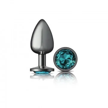Cheeky Charms – Gunmetal Metal Butt Plug – Round – Teal – Large
