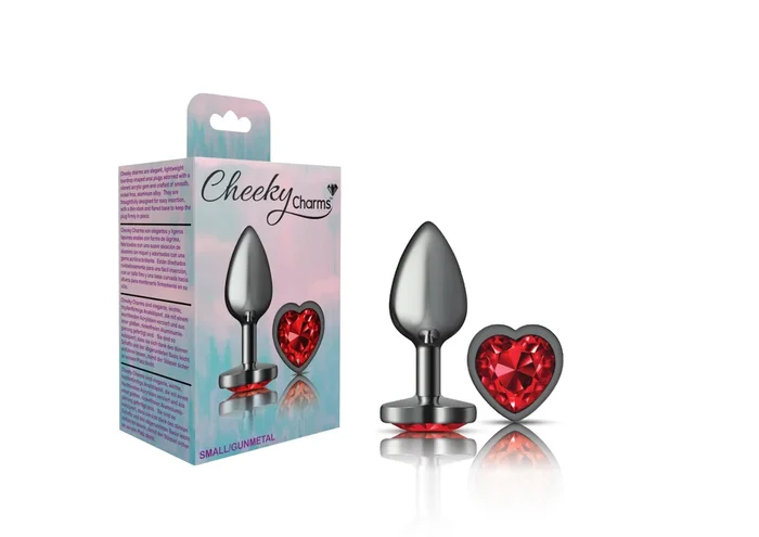 Cheeky Charms Gunmetal Grey Red Heart Gem Butt Plug