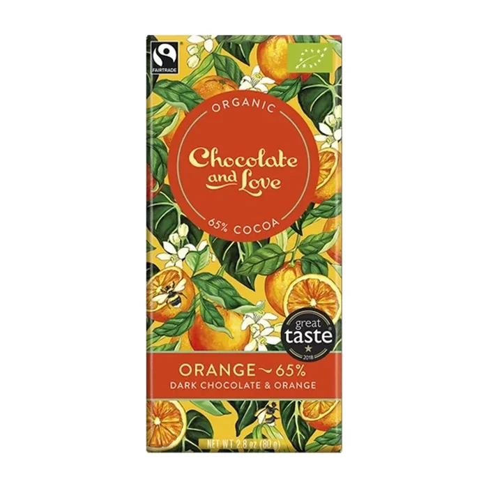 Chocolate & Love Dark 65% Dark Chocolate Bar with Orange Extract