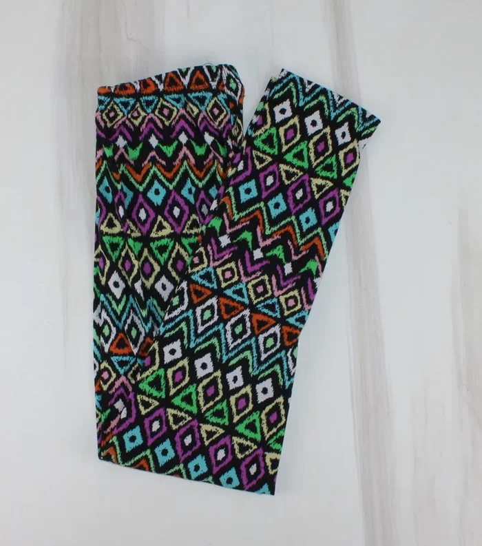 COLOURFUL DIAMOND PRINT LEGGINGS LADIES O/S PRE-LOVED