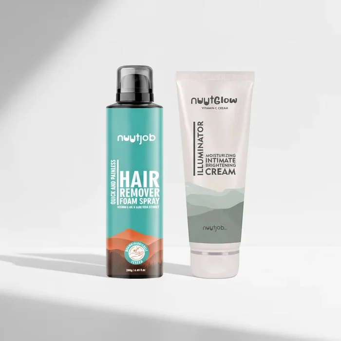 Combo Pack Hair Removal Spray Quick-Easy & Painless Hair Removal | Unisex Adult + Nuutglow | Vitamin C Infused Intimate Moisturizing and Brightening Cream Combo Pack