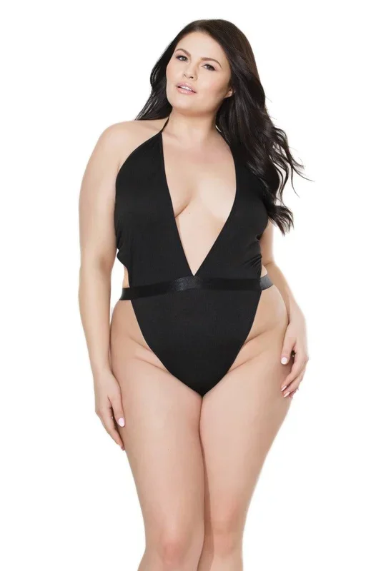 Coquette – 20401 Plus – High Cut Teddy – Black – OSXL