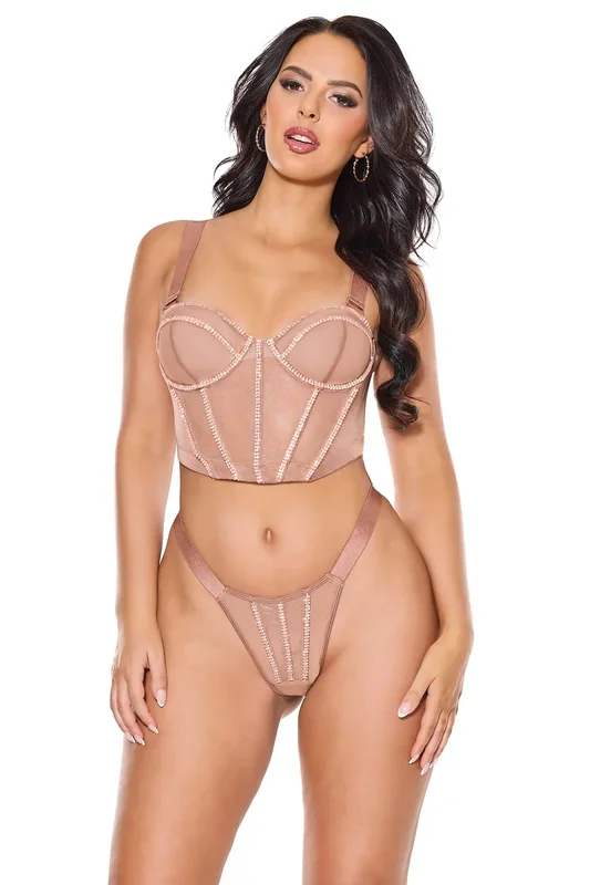 Coquette – 24314 – Cropped Bustier & Thong – Bronze