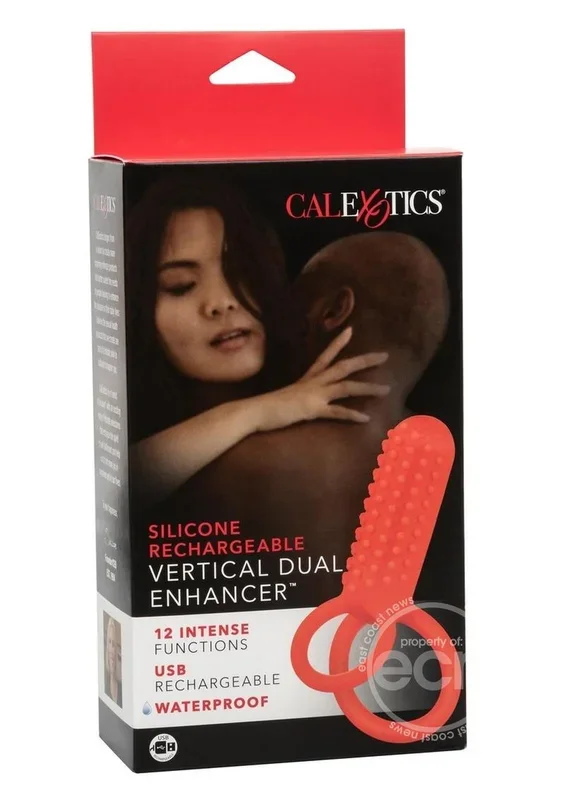 Couple’s Enhancers Silicone Rechargeable Vertical Dual Enhancer – Red