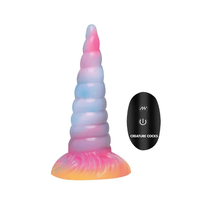 Creature Cocks Unicorn Glow-in-the-Dark Remote Control Rechargeable Vibrating Silicone Fantasy Shaped Unicorn Horn Dildo With Suction Cup